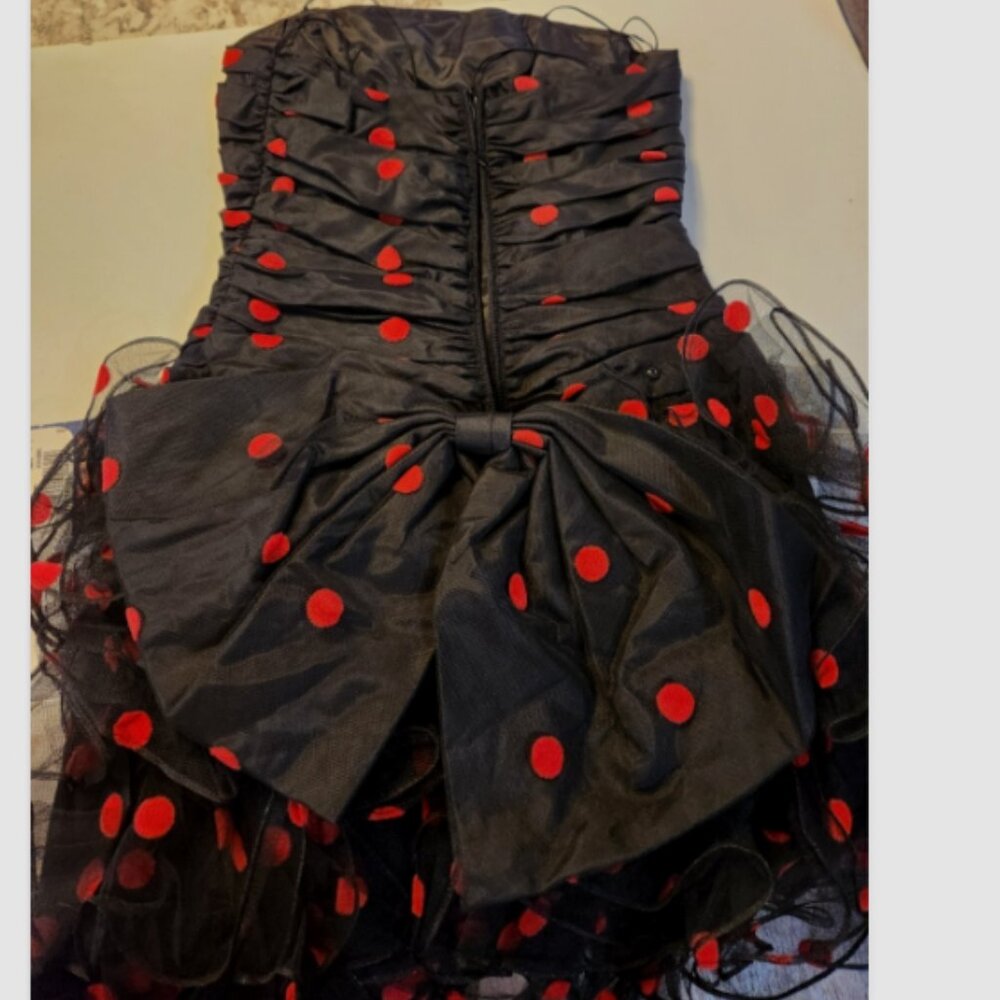 Vtg 80's Red Polka Dot Cocktail Dress After Five by Julie Duroche Strapless - Picture 11 of 13